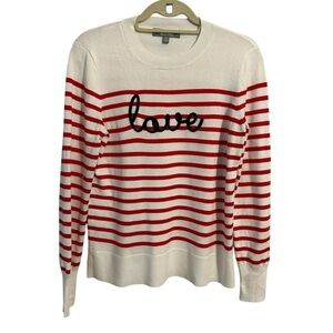 Marbel Red and White Striped Sweater Love Spell Out Size Medium Valentine’s Day